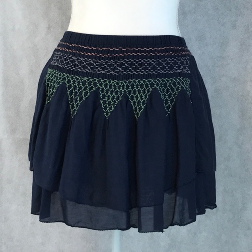 Cotton mini skirt layered blue embroidered small